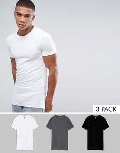 3 удлиненных футболки (белая/черная/темно-серая) ASOS - СКИДКА - Мульти