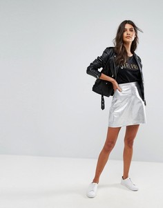 Блестящая мини-юбка металлик Vero Moda - Серебряный