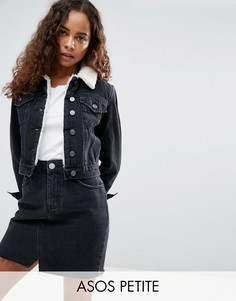 Черная джинсовая куртка с искусственным мехом ASOS PETITE - Черный