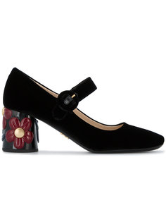 туфли Мэри Джейн с цветочным узором на каблуке Prada