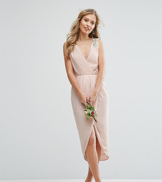 Платье миди с запахом и отделкой TFNC WEDDING - Розовый