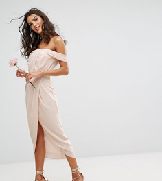 Платье миди с плиссированным лифом и запахом TFNC WEDDING - Розовый