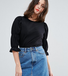 Топ с объемными рукавами ASOS PETITE - Черный