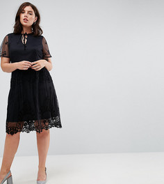 Короткое приталенное платье с кружевной отделкой Lost Ink Plus - Черный