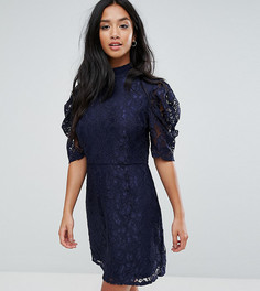 Кружевное платье с высоким воротом Fashion Union Petite - Темно-синий