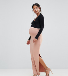 Юбка макси с разрезом и вставкой для живота ASOS Maternity - Розовый
