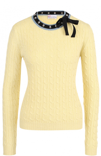Пуловер фактурной вязки с контрастной отделкой выреза REDVALENTINO