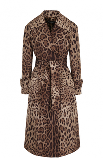 Пальто с поясом и леопардовым принтом Dolce &amp; Gabbana