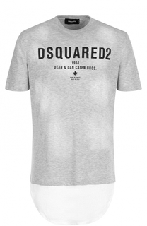 Удлиненная хлопковая футболка с логотипом бренда Dsquared2