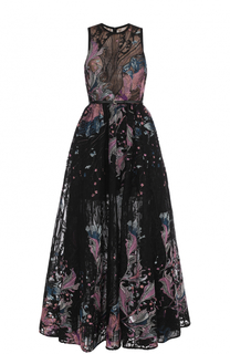 Приталенное платье-макси с поясом и вышивкой Elie Saab