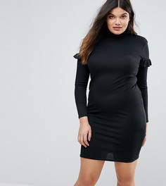 Облегающее платье в рубчик с оборкой на рукавах Missguided Plus - Черный
