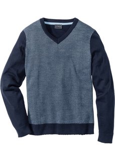 Пуловер Regular Fit с V-образным вырезом (темно-синий меланж) Bonprix