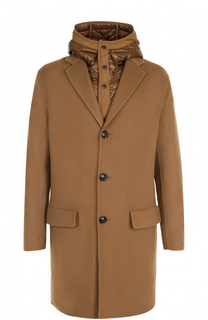 Шерстяное однобортное пальто с пуховой подстежкой Moncler