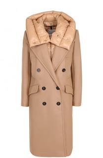 Двубортное шерстяное пальто с пуховой подстежкой Moncler