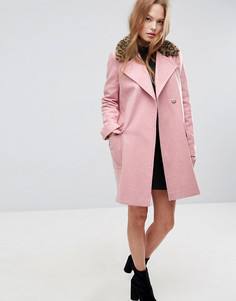 Пальто с леопардовым принтом на воротнике ASOS - Розовый