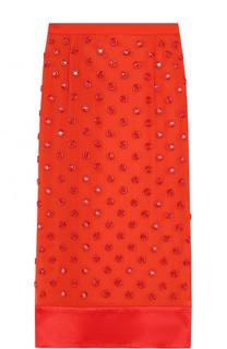 Полупрозрачная шелковая юбка-карандаш с оборкой Givenchy
