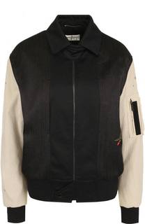 Куртка на молнии с контрастными рукавами Saint Laurent
