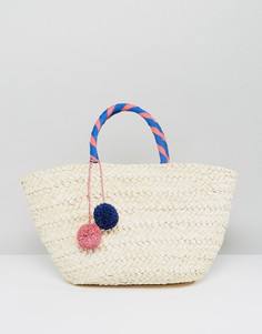 Пляжная соломенная сумка с помпоном South Beach - Бежевый