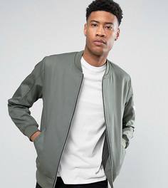 Хлопковый бомбер цвета хаки с молнией на рукаве ASOS TALL - Зеленый