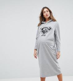 Трикотажное платье с капюшоном и надписью GeBe Maternity Nursing - Серый