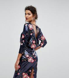 Платье миди с пайетками и цветочной вышивкой TFNC - Темно-синий