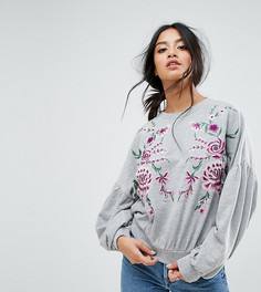 Свитшот с цветочной вышивкой ASOS PETITE - Серый