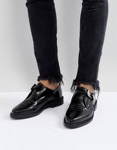 Кожаные туфли с острым носком и пряжками T.U.K - Черный