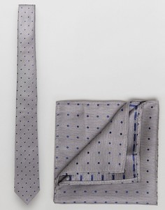 Галстук и платок для нагрудного кармана серого цвета в горошек Burton Menswear - Серый