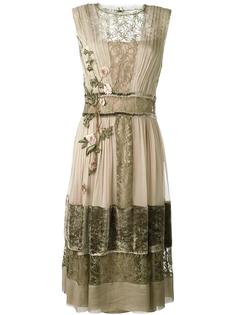 многослойное платье с цветочной вышивкой Alberta Ferretti