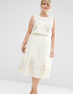 Платье миди с цветочным декором ASOS CURVE - Кремовый