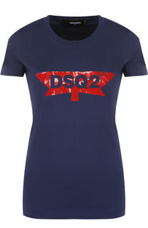 Приталенная хлопковая футболка с логотипом бренда Dsquared2