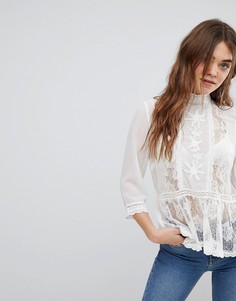 Блузка с кружевными вставками New Look - Кремовый