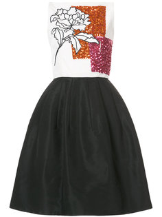 плиссированное платье с цветочной отделкой  Oscar de la Renta