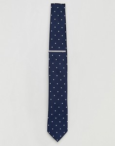 Темно-синий галстук в горошек с зажимом Burton Menswear - Темно-синий