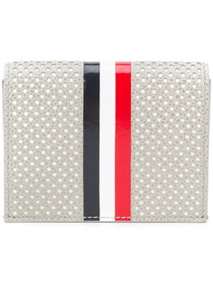 Double Card Holder With Red, White And Blue Vertical Stripe In Perforated Pebble Grain & Calf Leather Thom Browne