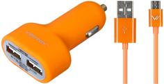 Автомобильное зарядное устройство Автомобильное зарядное устройство Vertex  Fancy 2xUSB + кабель micro-USB (оранжевый)