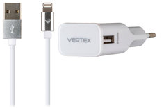 Сетевое зарядное устройство Сетевое зарядное устройство Vertex  USB 1А + кабель Apple 8pin MFI (белый)