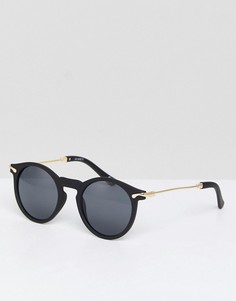Круглые черные солнцезащитные очки с золотистыми дужками ASOS - Черный