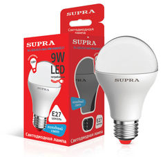 Лампа SUPRA SL-LED-ECO-A60, 9Вт, 700lm, 25000ч, 4000К, E27, 1 шт. [10222]