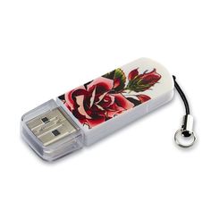Флешка USB VERBATIM Mini Tattoo Rose 32Гб, USB2.0, белый и рисунок [49896]