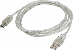 Кабель USB2.0 BURO USB A(m) - USB B(m), 1.8м, прозрачный [usb2.0-am/bm-trans]