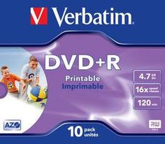 Оптический диск DVD+R VERBATIM 4.7Гб 16x, 10шт., 43508, jewel case, printable
