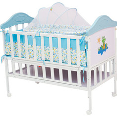 Кроватка BabyHit Sleepy extend Белый с голубым, с динозавриком на торце (SLEEPY EXTEND BLUE)