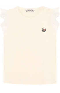 Хлопковая футболка с кружевной отделкой Moncler Enfant