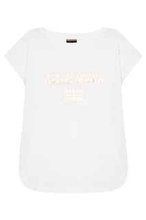 Белая футболка с блестящим логотипом Napapijri