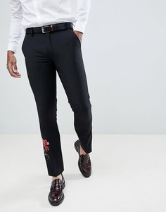 Расклешенные брюки скинни с цветочной вышивкой Devils Advocate - Черный