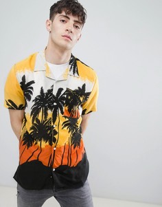 Рубашка с пальмовым принтом и отложным воротником D-Struct - Оранжевый