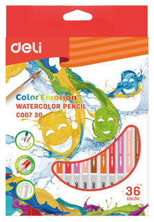 Карандаши цветные акварельные Deli EC00730 Color Emotion липа 36цв. коробка/европод.