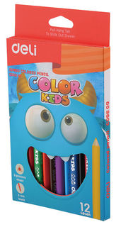 Карандаши цветные Deli EC00600 Color Kids трехгран. 12цв. Jumbo коробка/европод.