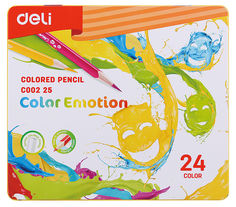 Карандаши цветные Deli EC00225 Color Emotion липа 24цв. мет.кор.